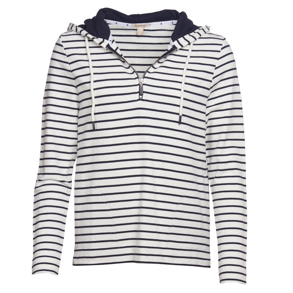 Barbour Striped Hoodie Quarter Zip Sweatshirt USA 8